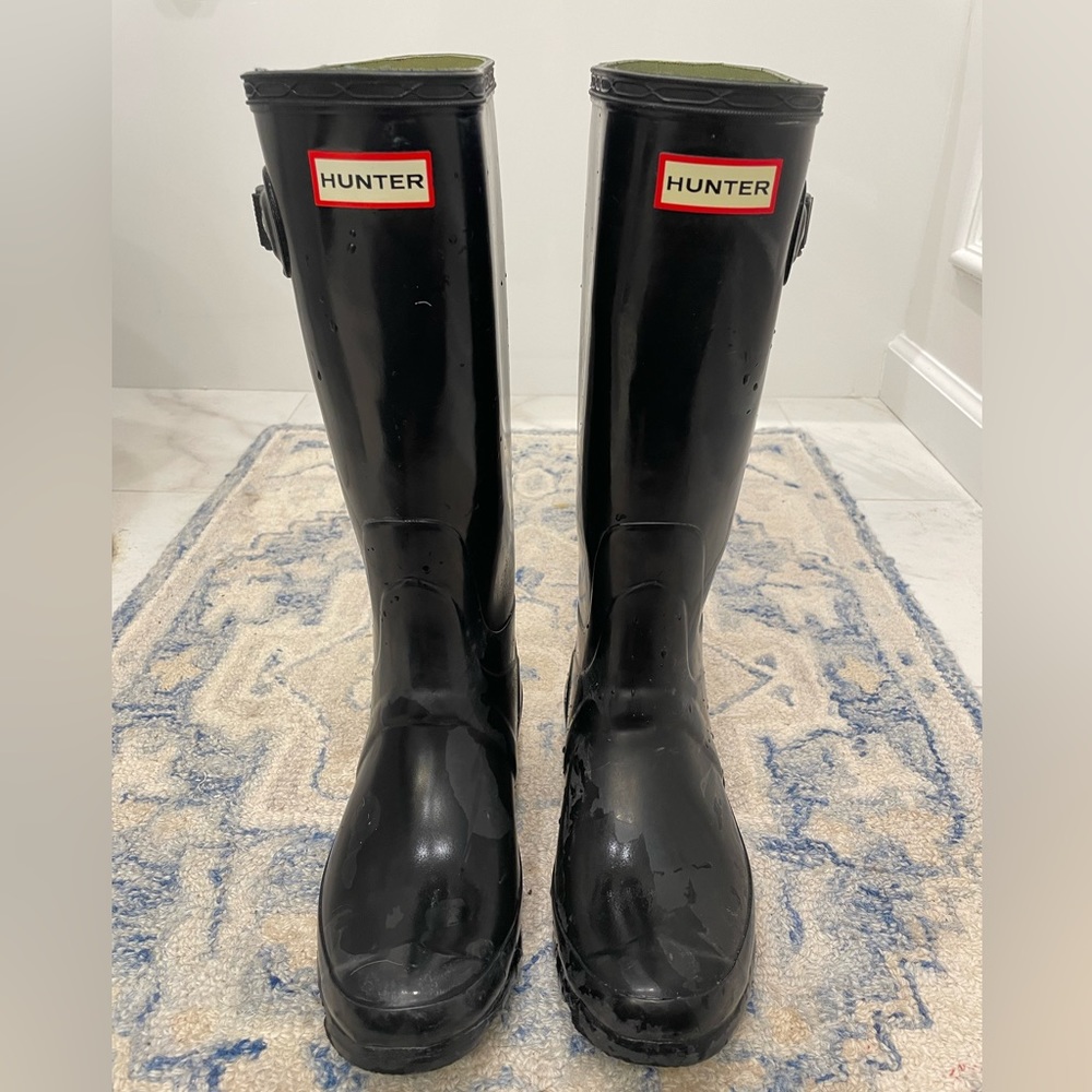Hunter Boots Huntress Wide Leg Rain Boots, Black Size… Gem